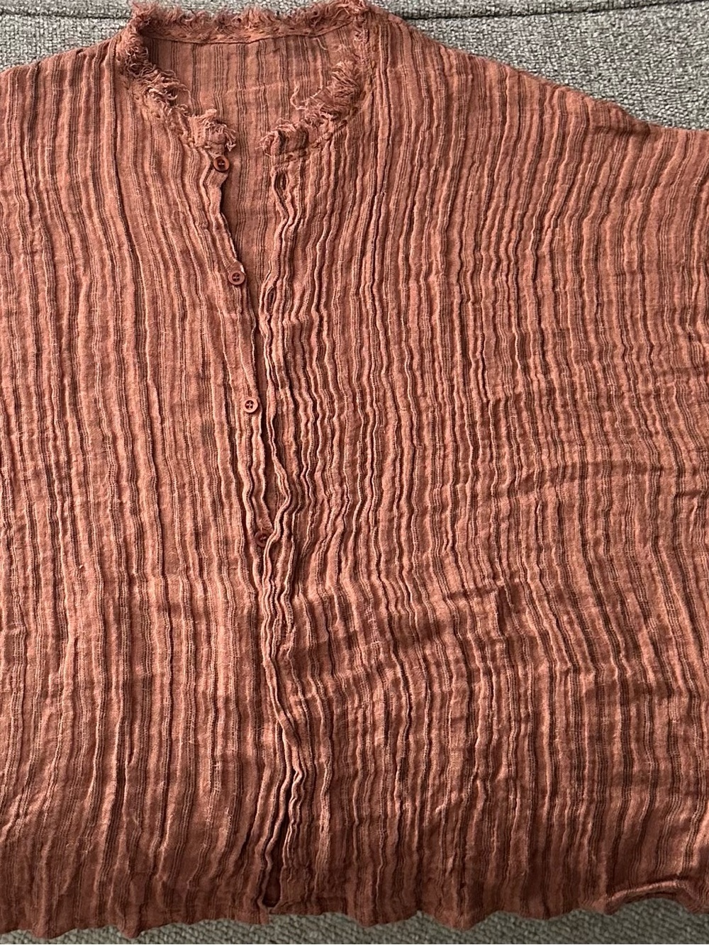 Textured Button-Front Tunic Top in Rust Brown - Picture 2 of 9